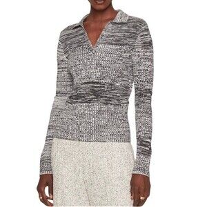 Club Monaco Sweater Black & White Mix Stitch Johnny Collar Pullover Size Medium